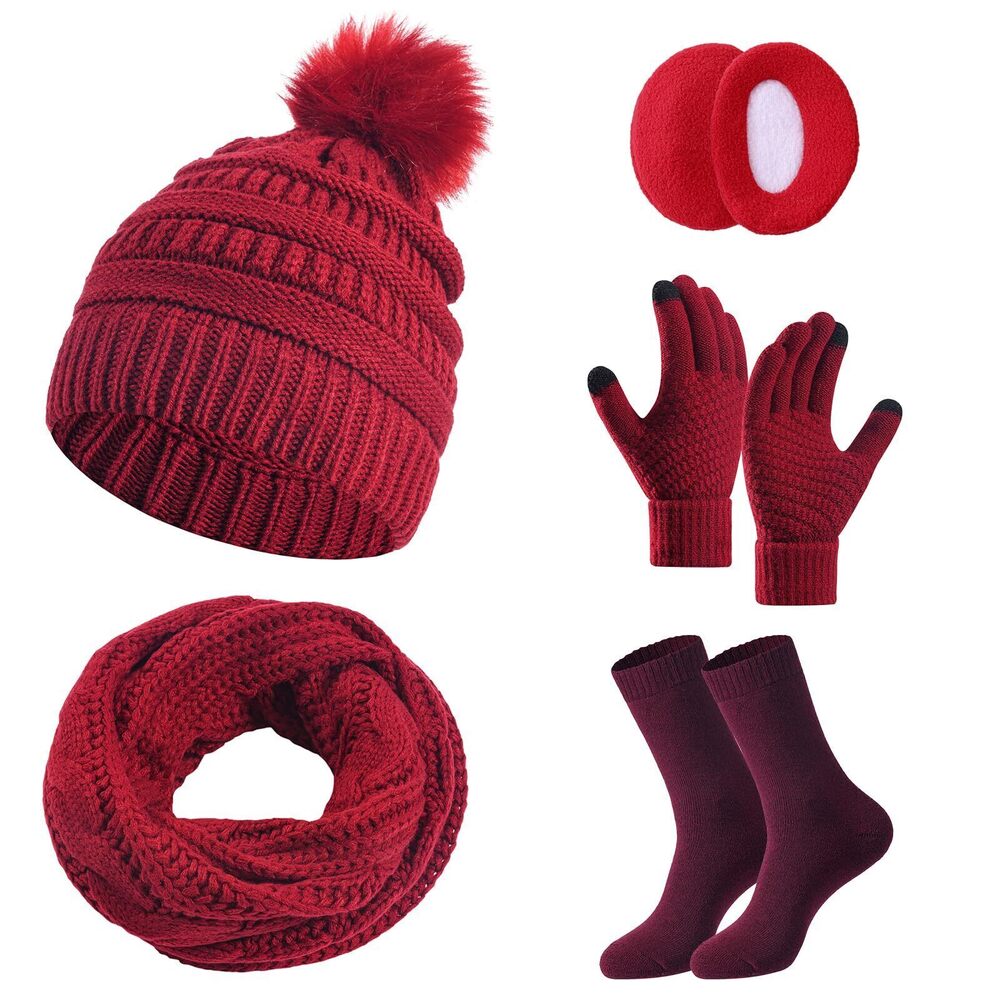 5296 Winter Beanie Hat Scarf Gloves Set ,Beanie Ear muffs Knit Scarf